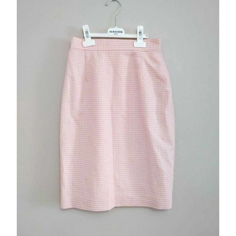 Jeremy Scott Vintage Womens Size 2 Pink Plaid Wool Blend Pencil Braemer Petites